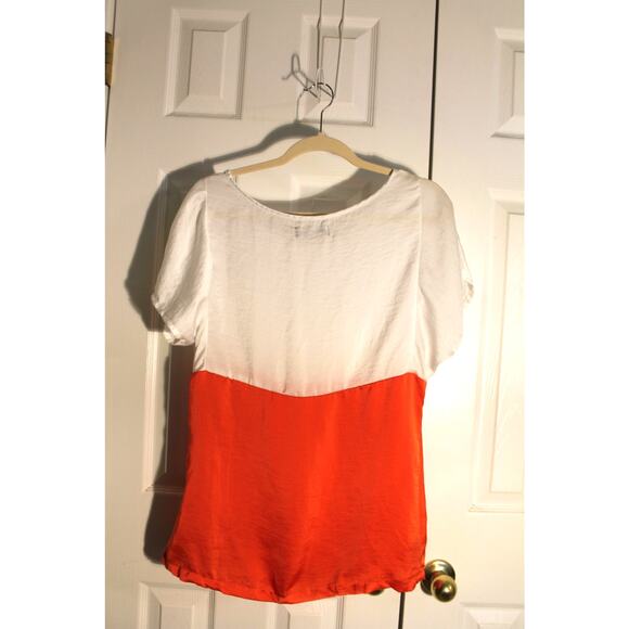 Mudo Collection Orange & White Colorblock SS Blouse sz L - Picture 2 of 3